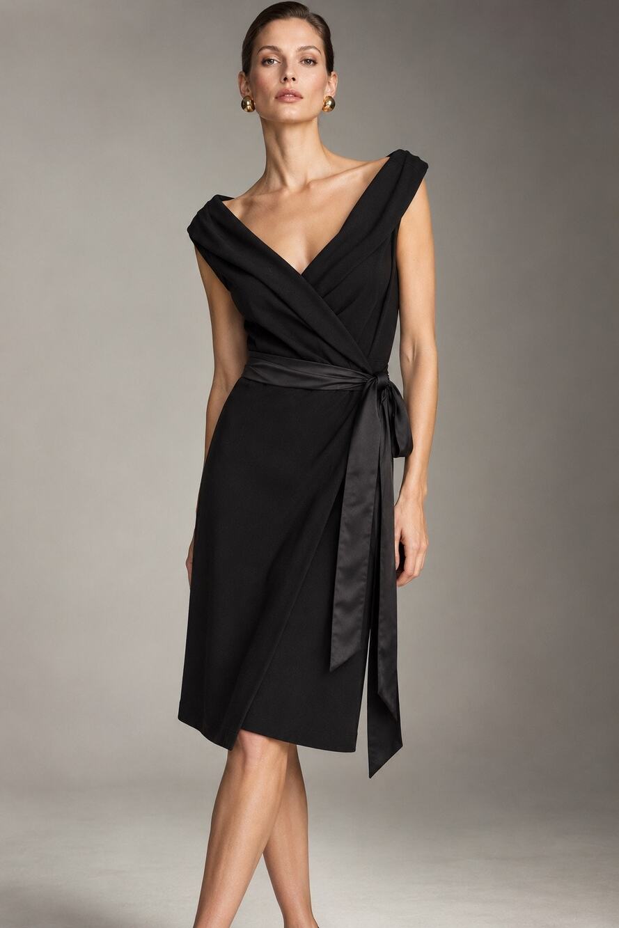 Diane von Furstenberg Fariba Black Wool Silk Wrap Dress Portrait Collar USA Made